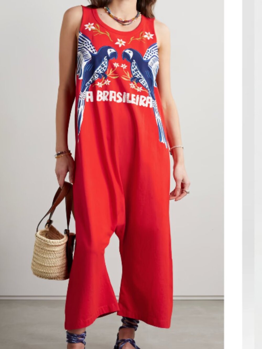 Anthropologie Farm Rio Brasileira Printed Cotton Jumpsuit Red Orange S